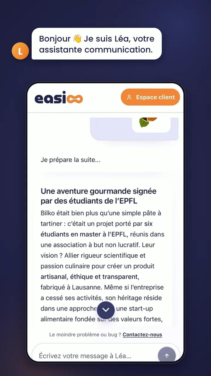 Aperçu de la vidéo de présentation : Léa, l’assistante Easioo, répond dans le chat